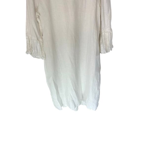 Crown Linen Designs White Lagenlook Coastal Natural Bell Sleeve Dress Size M - Picture 4 of 11